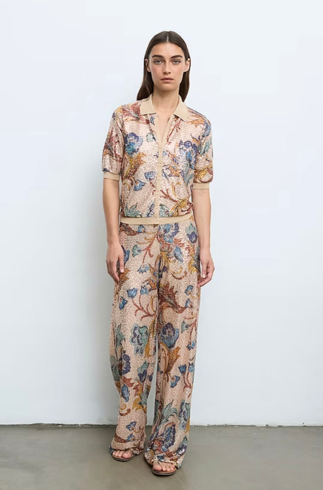 Floral Sequin Polo Jacket
