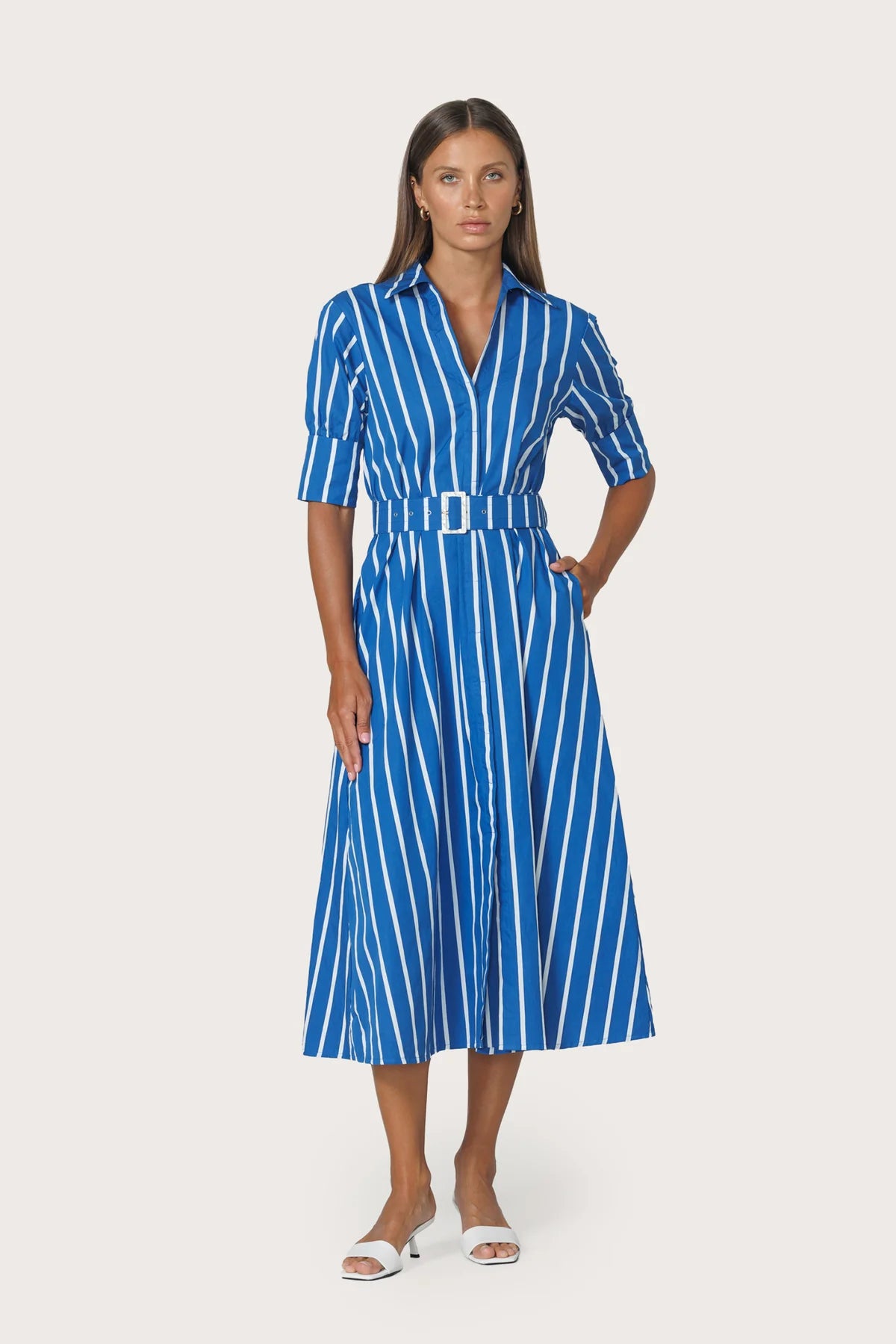 Chrissie Belted Poplin Vacay Stripe