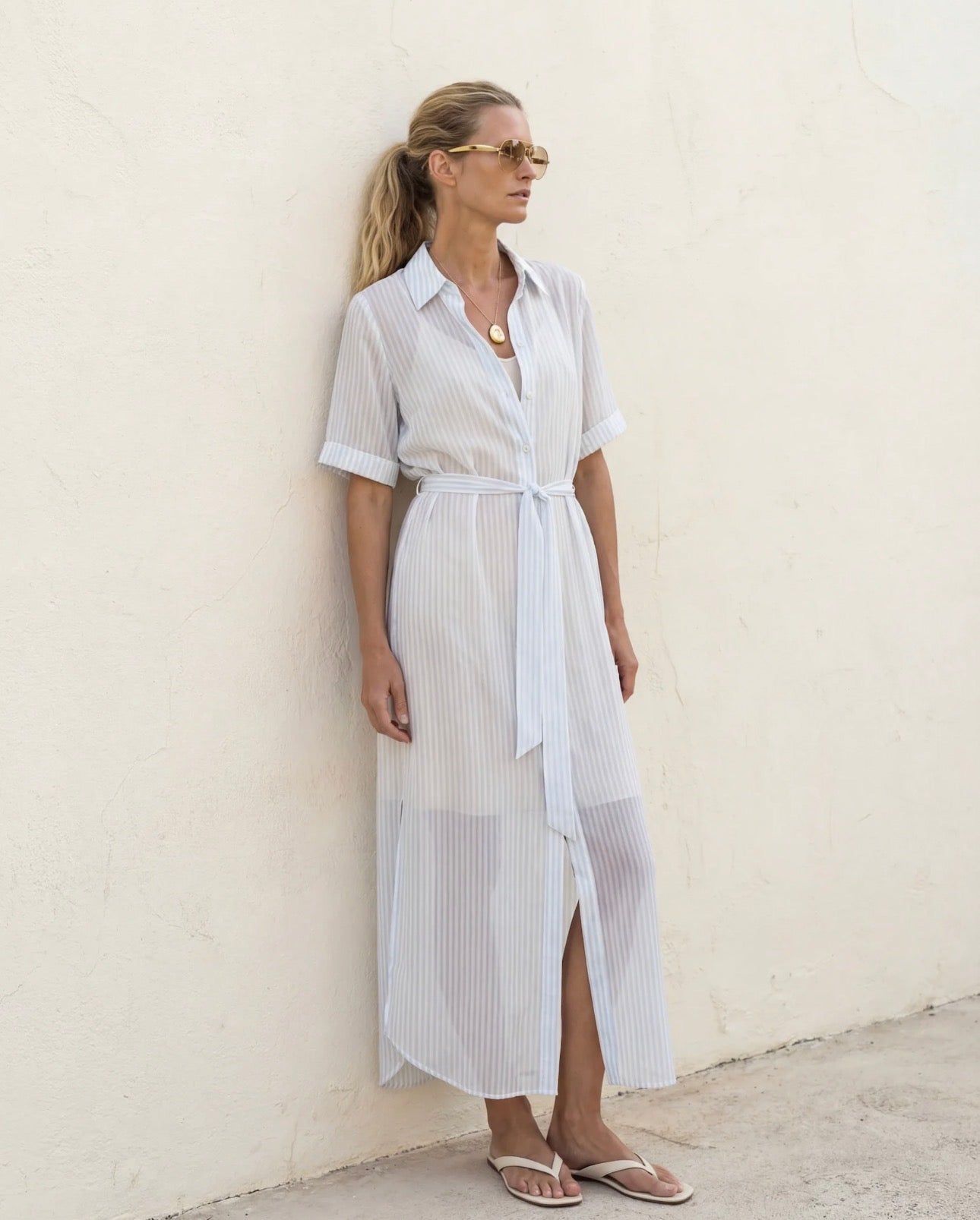 Chiffon Stripe Shirt Dress