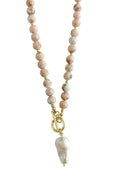 Sandy Beaded Necklace with Pearl Accent- Blush