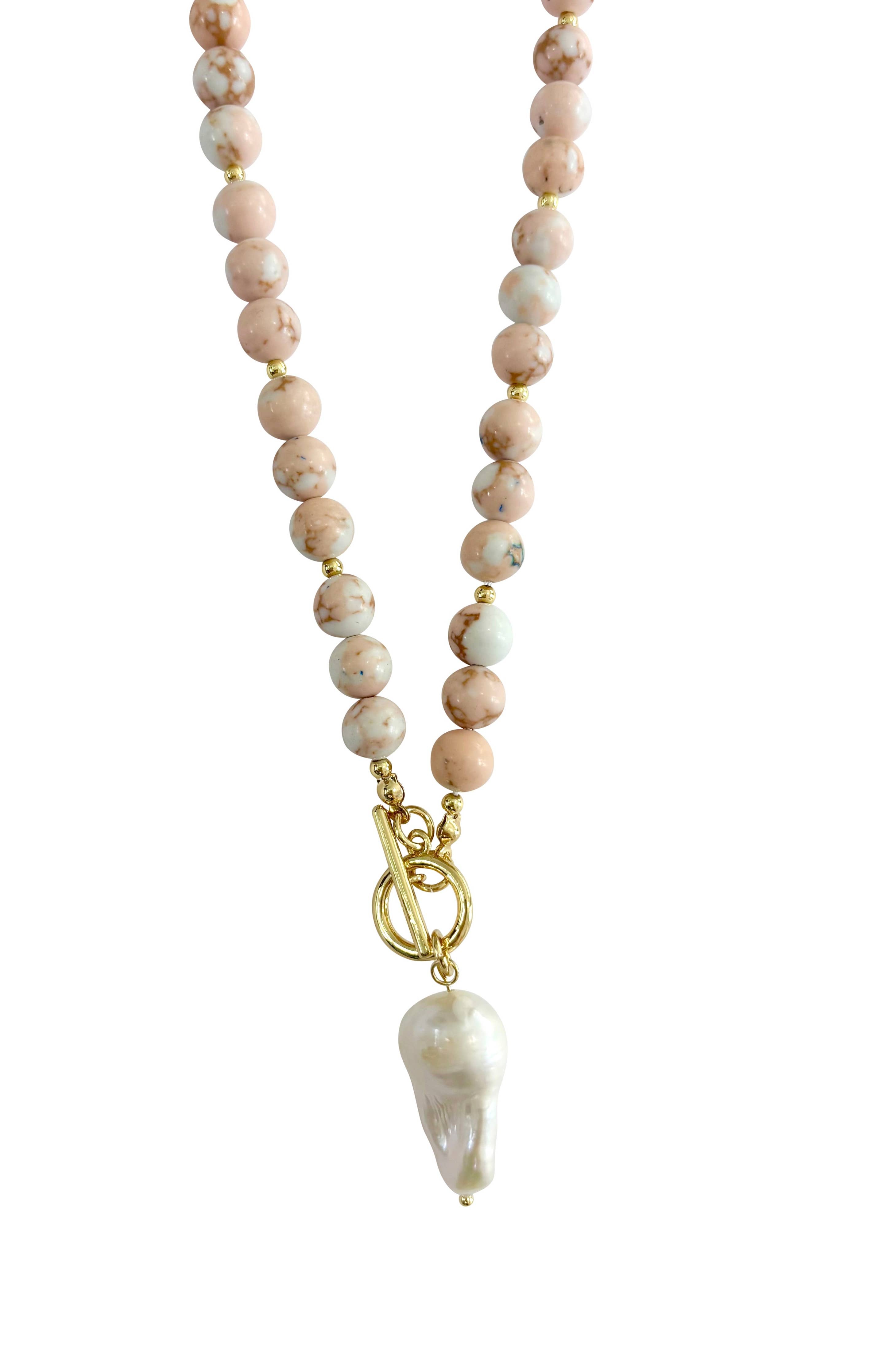 Sandy Beaded Necklace with Pearl Accent- Blush
