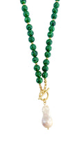 Sandy Beaded Necklace with Pearl Accent- Green