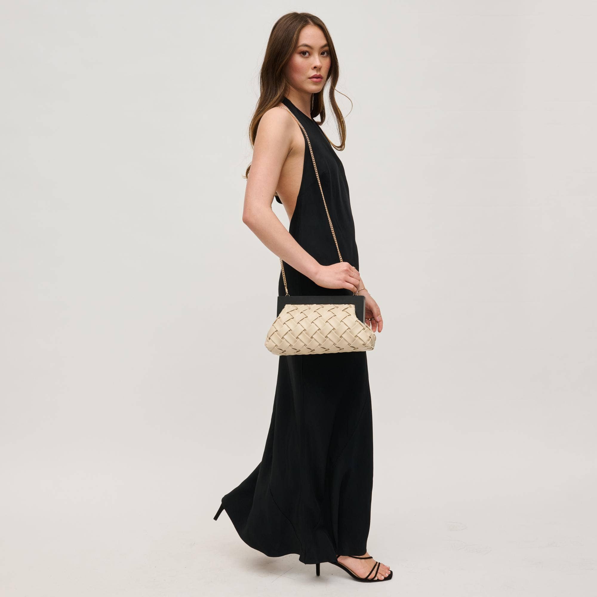 Jamie Woven Wooden Frame Clutch