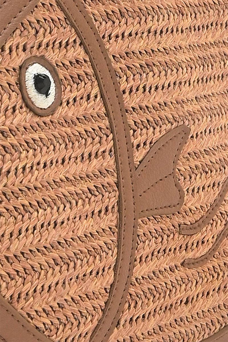 Brown Trim Fish Raffia Handheld Clutch